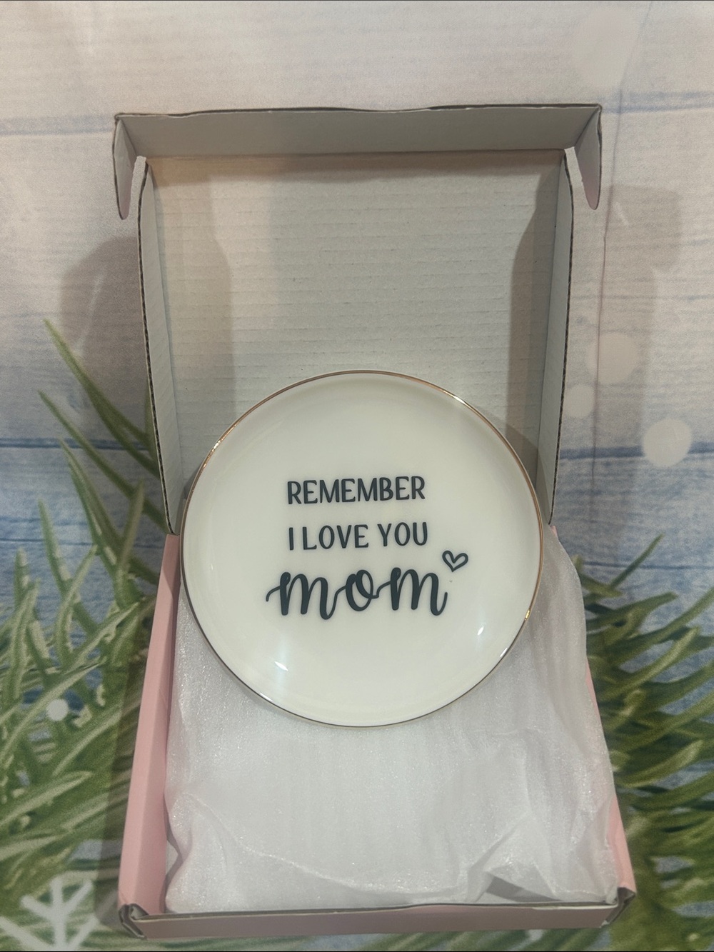 Remember I Love You Mom Trinket Dish - White with Gold Rim